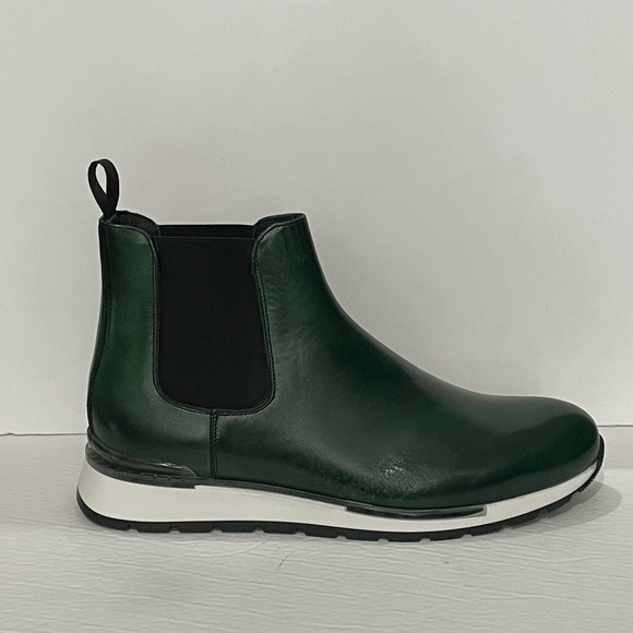 Duca boot slip on round toe green Atalian leather white bottom sole